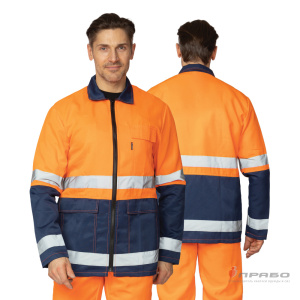 Костюм мужской летний «Спектр 2М» оранжевый/синий 3-го класса сигнальной защиты (куртка и полукомбинезон). Артикул: 9397. Цена от 2 720,00 р. в г. Казань