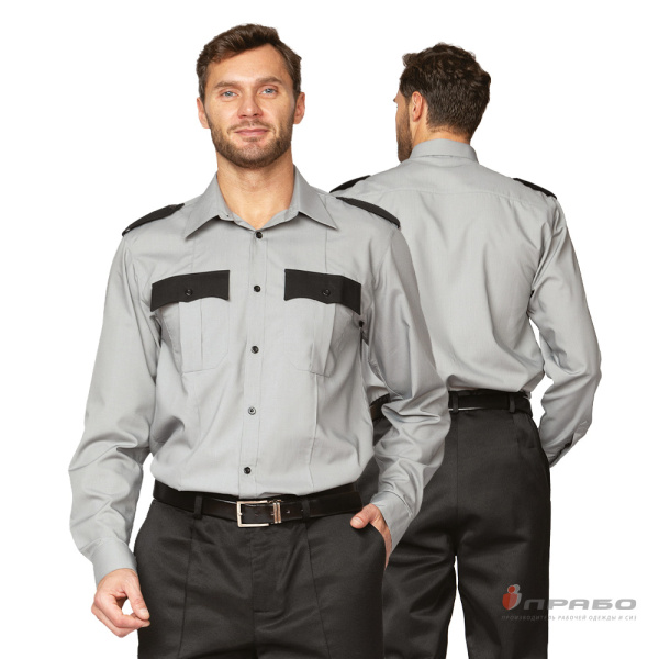 Рубашка мужская с длинными рукавами серая/чёрная. Артикул: Руб007001. #REGION_MIN_PRICE# в г. Казань