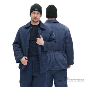 Куртка мужская утеплённая тёмно-синяя из смесовой ткани эконом. Артикул: Кур410. Цена от 1 100 р. в г. Казань