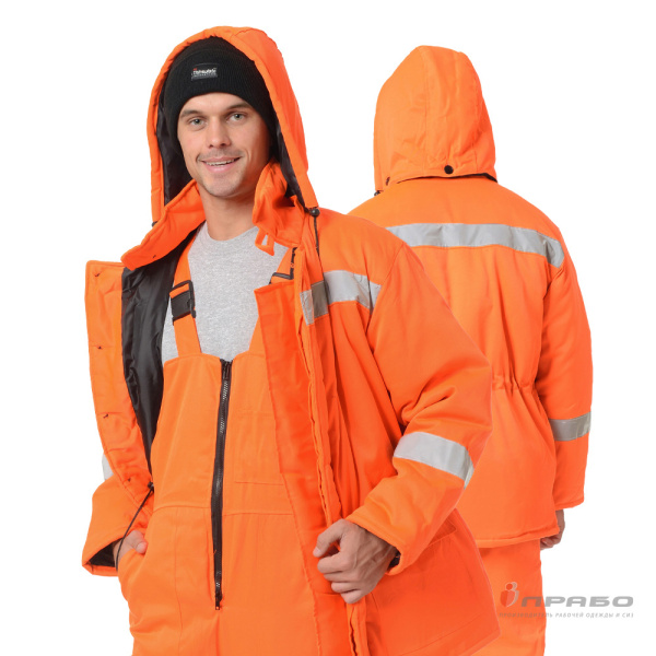 Костюм утеплённый «Дорожник» оранжевый сигнальный (куртка и полукомбинезон). Артикул: Сиг203. #REGION_MIN_PRICE# в г. Казань