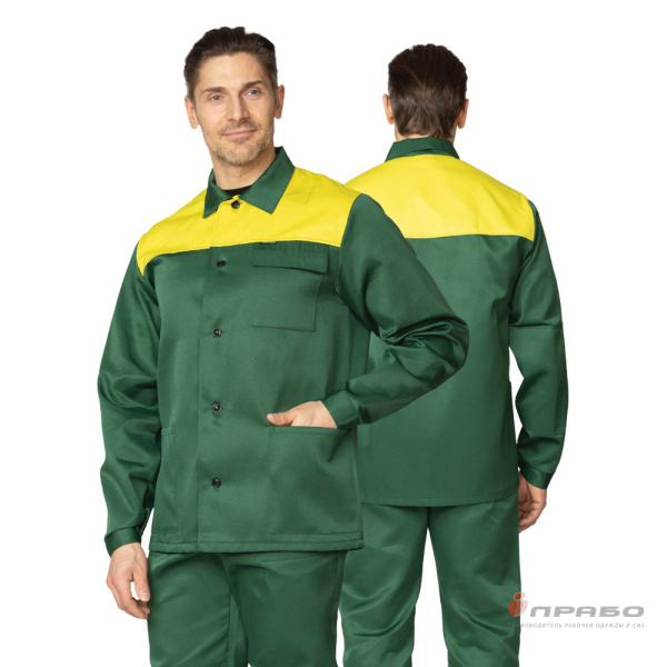 Костюм мужской «Стандарт Плюс» зелёный/жёлтый (куртка и брюки). Артикул: Кос125. #REGION_MIN_PRICE# в г. Казань