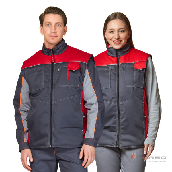 Жилет универсальный утеплённый «Бренд» тёмно-серый/красный. Артикул: Жил201. #REGION_MIN_PRICE# в г. Казань